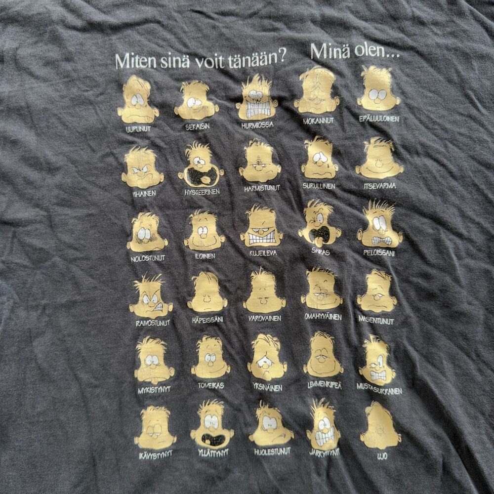 VINTAGE 90S HOW ARE YOU FEELING TODAY? SHIRT HUMOR PARODY FUNNY MEN XL BLACK TEE